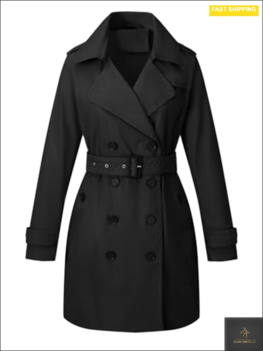 Double-Breasted Classic Crop Trench Coat with Belted Waist